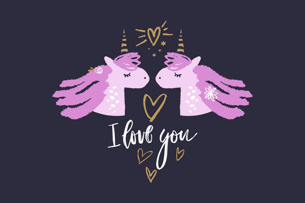 Vector unicorn illustration, card and t-shirt design. Nursery art - Vector, afbeelding