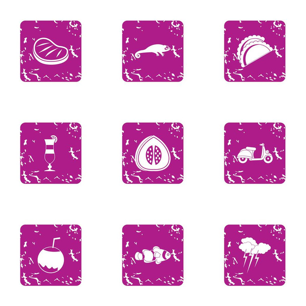 Recreational activity icons set, grunge style - Vector, Image