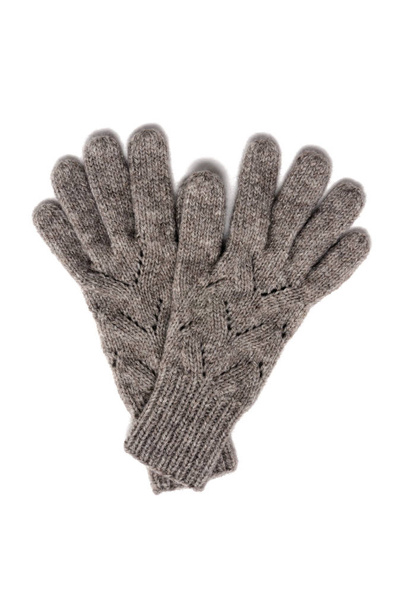 Gray gloves with a pattern on a white background. View from above. - Photo, Image