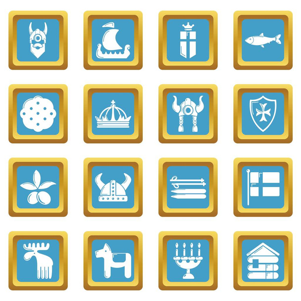 schwedische Reise-Ikonen setzen saphirischen quadratischen Vektor - Vektor, Bild