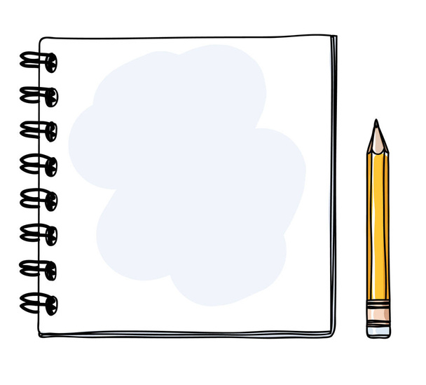 mininotitieboekje hand getrokken en gele potlood vector kunst illustratie lijn - Vector, afbeelding