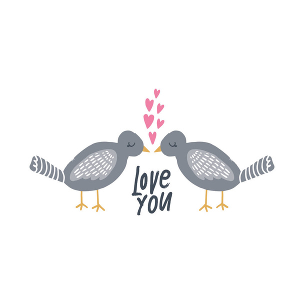 Hand drawn birds in love. Vector illustration - Vector, Image