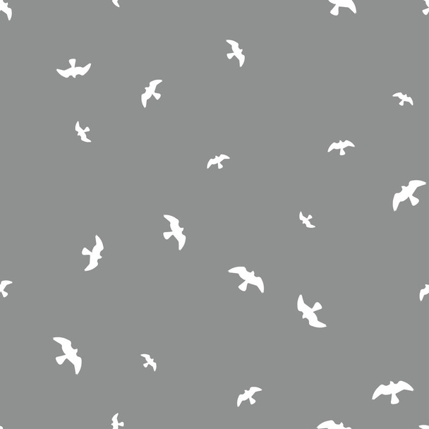 Bird seamless pattern. White birds on a gray background. Vector illustration. - Vecteur, image