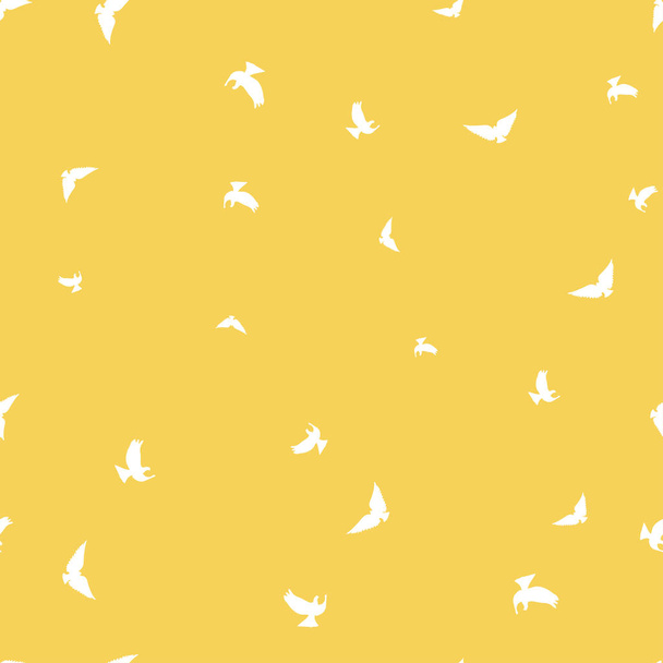 Bird seamless pattern. White birds on a yellow background. Vector illustration. - Vecteur, image