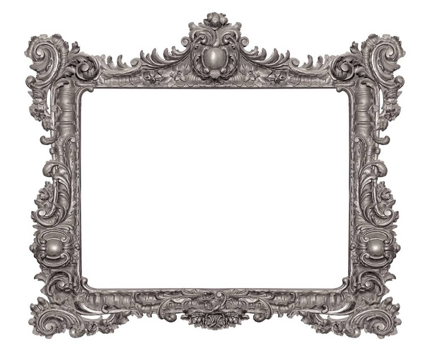 Stříbrný rám pro obrazy, zrcadla nebo fotografie izolované na bílém pozadí - Fotografie, Obrázek