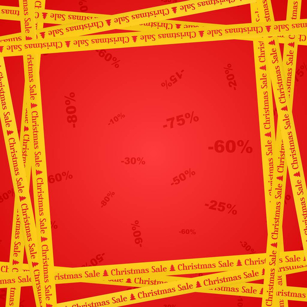黄色の周りの赤いレタリング クリスマス セールとリボンし、ストライプの数の赤い背景の上を示す販売場所。警告と注意のビジネス テープ  - ベクター画像