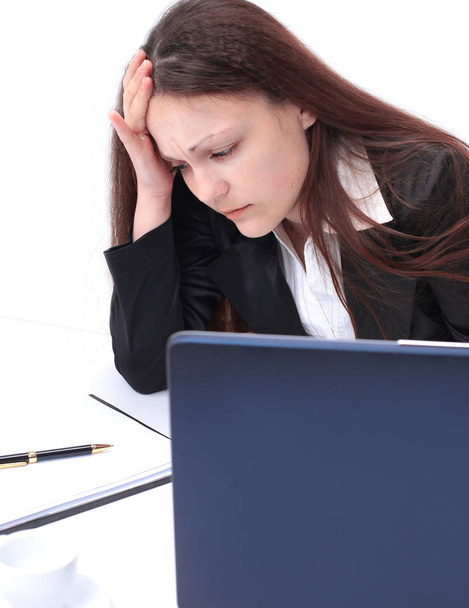 Portrait of tired young business woman with laptop - Fotografie, Obrázek