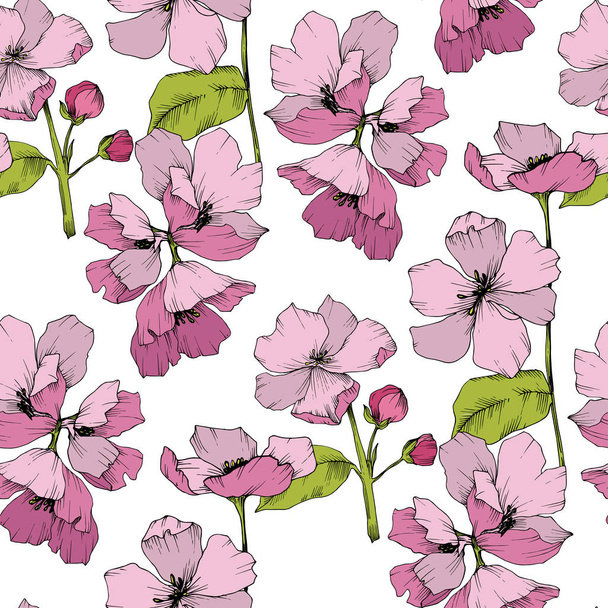 Vector. Appe blossom flowers. Engraved ink art. Seamless backgro - Vector, Image