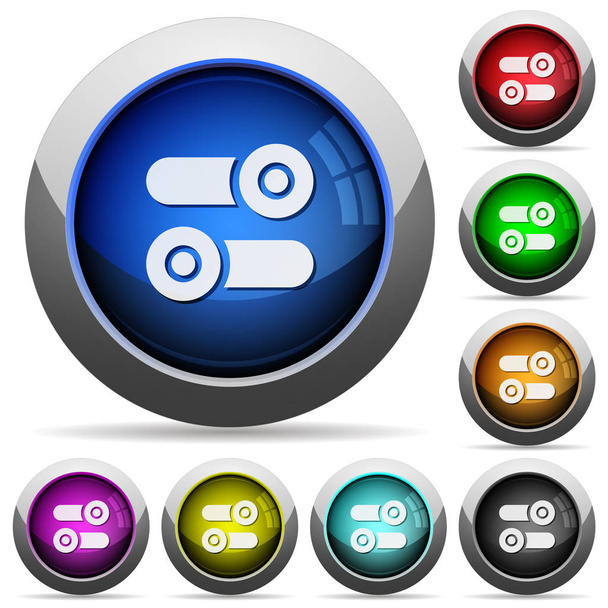 Alternar comutadores ícones em botões brilhantes redondos com armações de aço
 - Vetor, Imagem