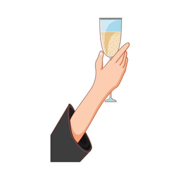 cup of champagne with hand - Vector, Image