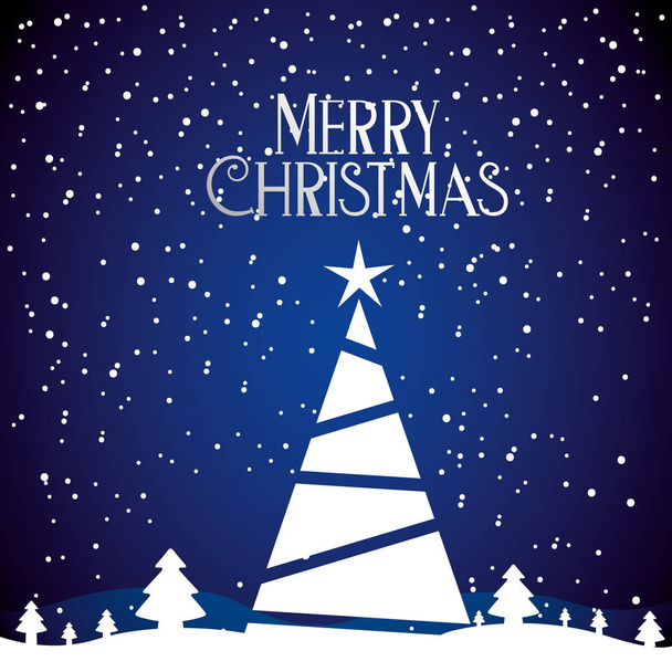 strom hvězda zimní krajina veselé vánoční přání vektorové ilustrace - Vektor, obrázek