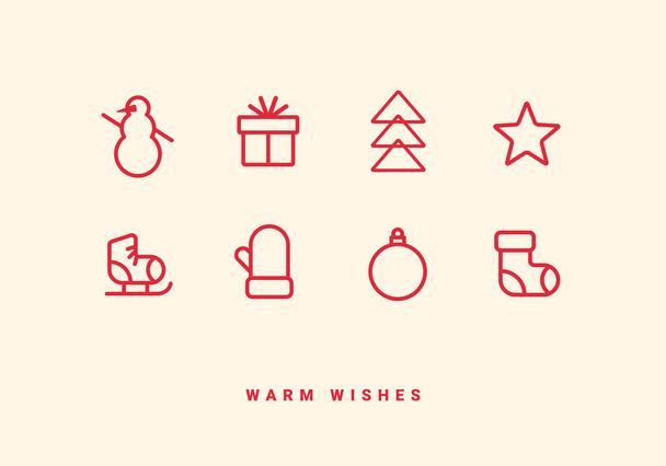 Zimowe wakacje kartkę z życzeniami z linii ikony - Wektor, obraz