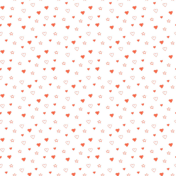 Simple hearts seamless pastel pattern. Valentines day background. Flat design endless chaotic texture made of tiny heart silhouettes. Shades of red. - Photo, Image