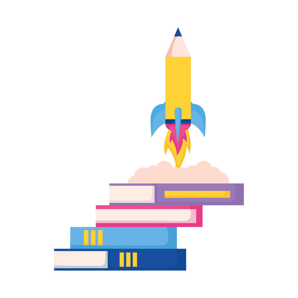 foguete lançamento livros educação escola vetor ilustração - Vetor, Imagem