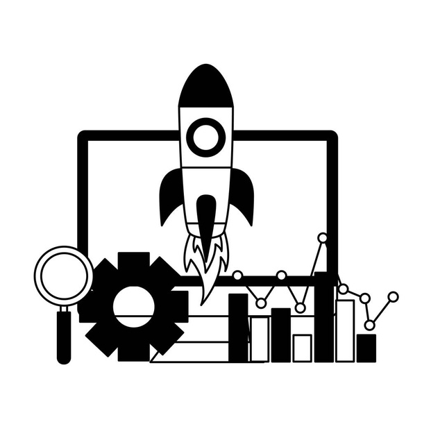 illustration vectorielle d'optimisation de moteur de recherche de diagramme d'analyse de fusée d'ordinateur
 - Vecteur, image