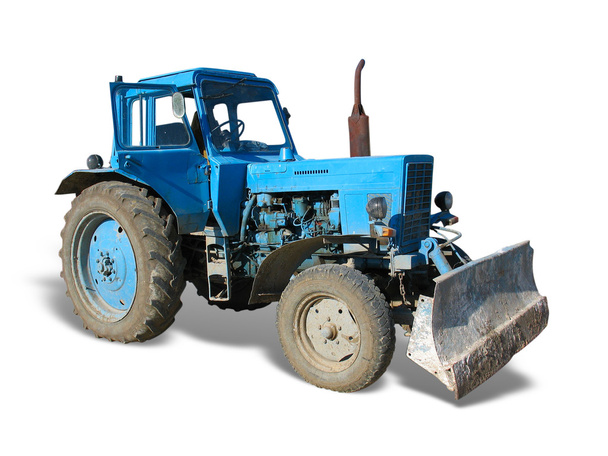 Old blue vintaje tractor isolated - Photo, Image