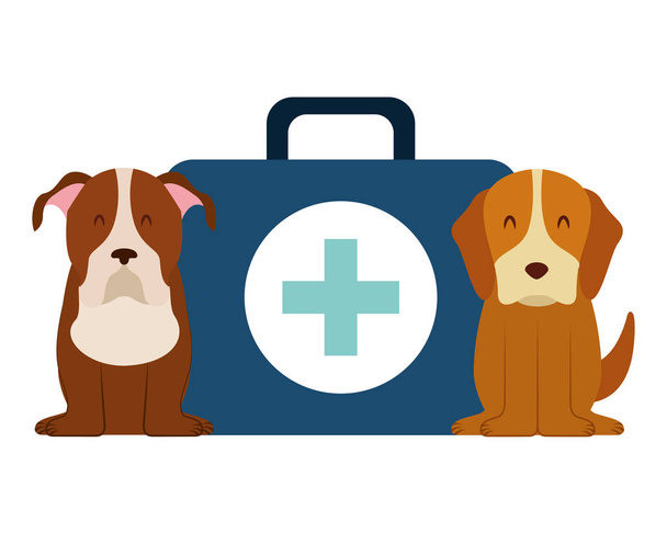 kutyák és a kit gyógyszer állatorvos rendelőintézet állateledel vektoros illusztráció - Vektor, kép