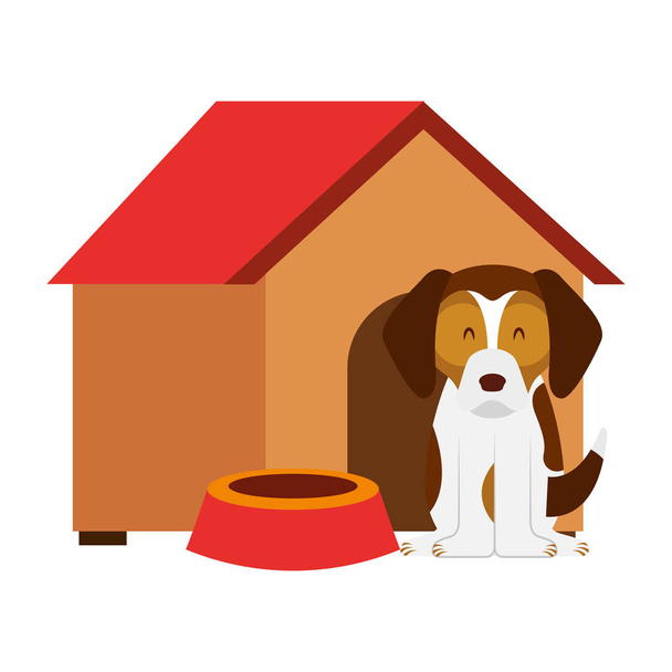 cão casa de madeira tigela comida vetor ilustração
 - Vetor, Imagem