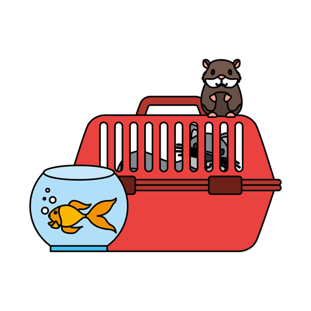 chat sur hamster cage et poisson rouge
 - Vecteur, image