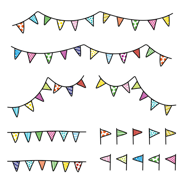 Vector drawing doodle colorful bunting, flag triangle set. - Vector, Image