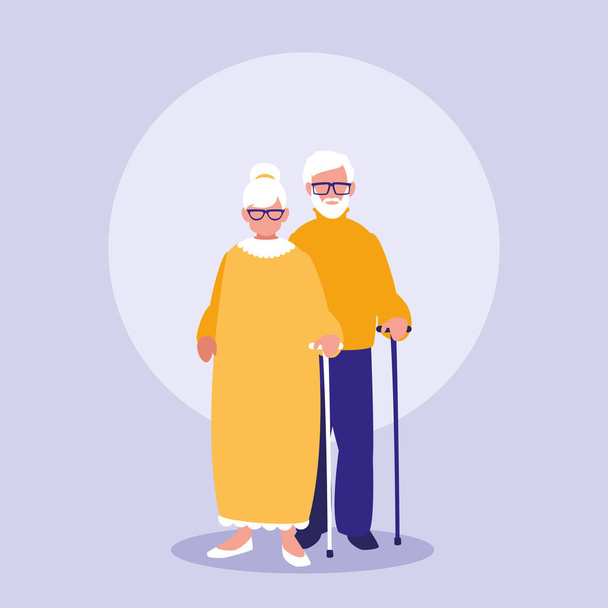 παππούδες και γιαγιάδες ζευγάρι χαρακτήρων εικονίδιο - Διάνυσμα, εικόνα