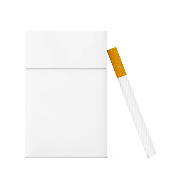 Sigaret in de buurt van Mockup leeg sigaretten Pack op een witte achtergrond. 3D-rendering  - Foto, afbeelding