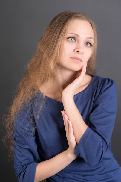 studio portrait of a sensual girl with long hair - Фото, зображення