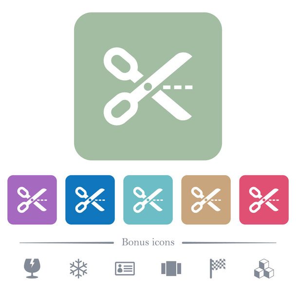 Cortar iconos blancos planos en fondos cuadrados redondeados de color. 6 iconos de bonificación incluidos
 - Vector, imagen