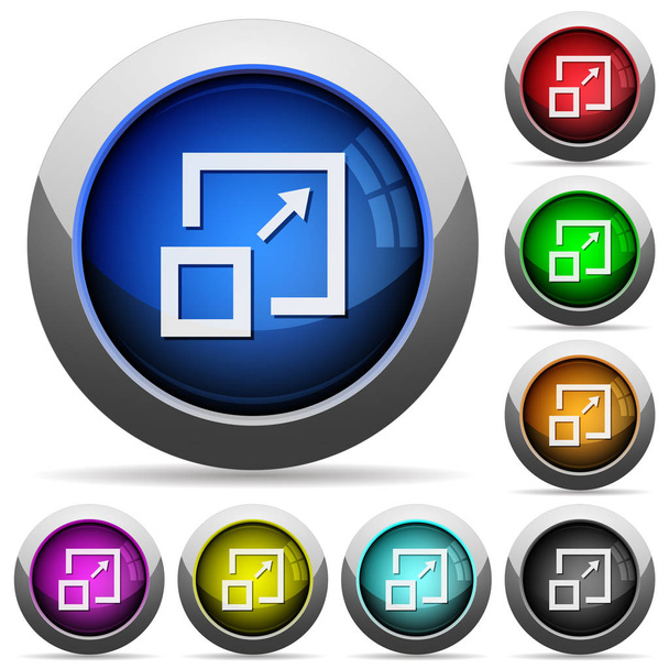 Enlarge window icons in round glossy buttons with steel frames - Vector, Image