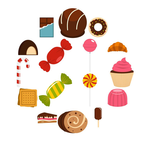 Sweets and candies icons set in flat style - Vector, Image