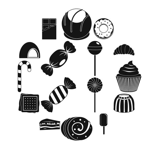 Sweets and candies icons set, simple style - Vector, afbeelding