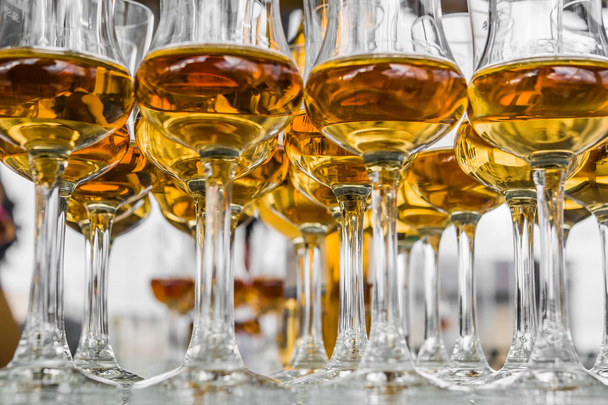 Dear Scotch whiskey in branded glasses on a high leg. Presentation of new whiskeys - Fotografie, Obrázek