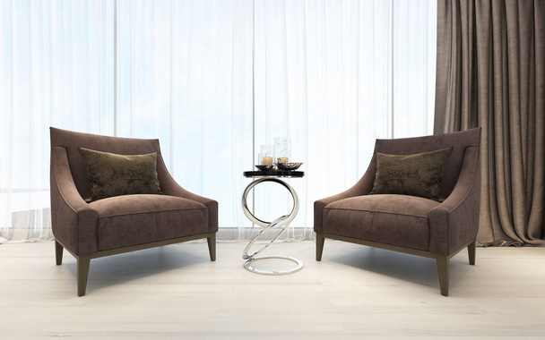 Relax zóna egy luxus hálószoba két fotelekkel. 3D-leképezés - Fotó, kép