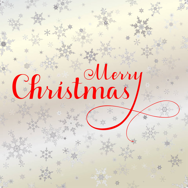 Merry Christmas red vector lettering with silver snowflakes background. - Vektori, kuva