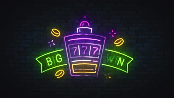 Casino neon teken, "slots" heldere uithangbord, lichte movie - Video