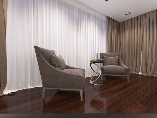 Dos sillones suaves de lujo en el dormitorio de la noche, estilo art deco. Renderizado 3D
 - Foto, imagen