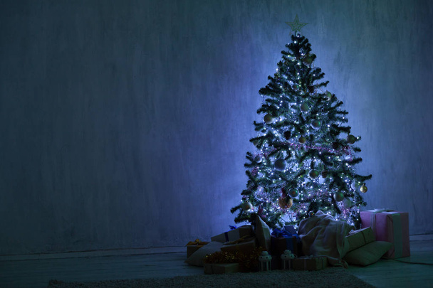new year Christmas tree winter holiday gifts interior postcard decor winter - Zdjęcie, obraz