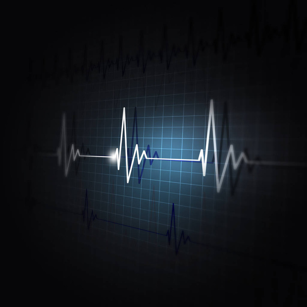 heart pulsating ecg rhythm graph dark background - Photo, Image