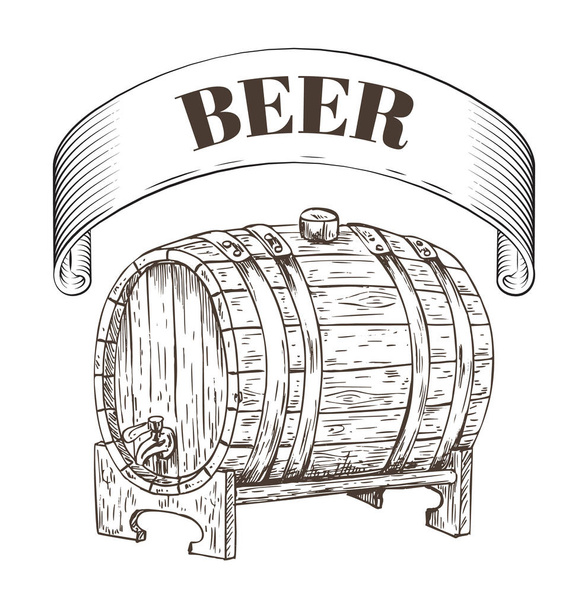 Beer Storage Wooden Barrel Vector Illustration - Wektor, obraz