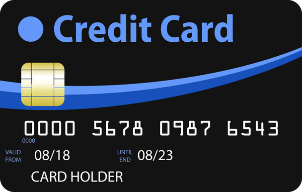 Mavi ve gök mavisi eğrileri ile siyah kredi kartı. Geçerlilik tarihi 2023 - Vektör, Görsel