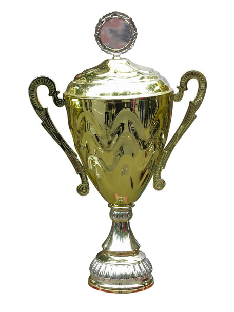 Złote trofeum Pucharu cokole z miejsca - Zdjęcie, obraz