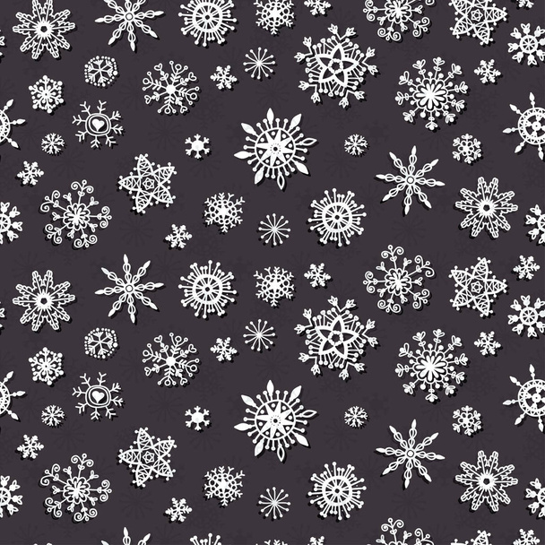 Χιόνι το χειμώνα νιφάδες Doodles μοτίβο. Χριστούγεννα διακόσμηση - Διάνυσμα, εικόνα