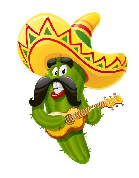 Green cactus. Character for Cinco de Mayo - Vektör, Görsel