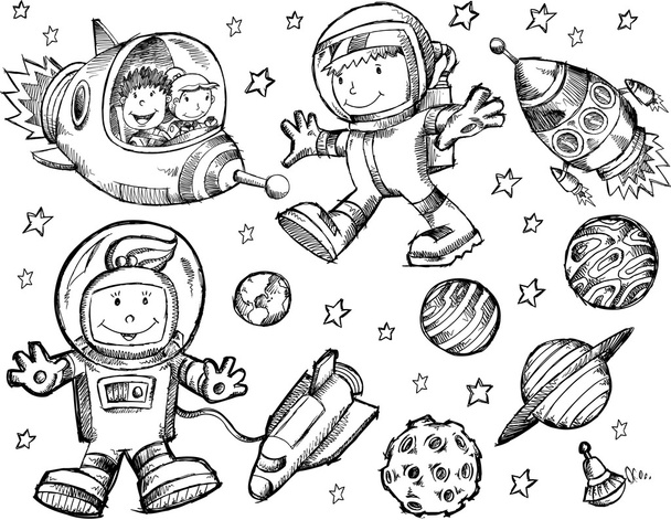 Outer Space Sketch Doodle Vector Set - Διάνυσμα, εικόνα
