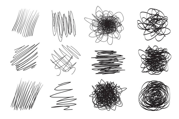 Hintergründe mit einer Reihe von Linien. komplizierte chaotische Strukturen. wellige Kulissen. handgezeichnete Wirrwarr-Muster. Schwarz-Weiß-Illustration. Elemente für Plakate und Flyer - Vektor, Bild