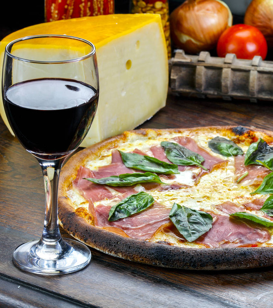 Dinner with wine and pizza - Photo, image