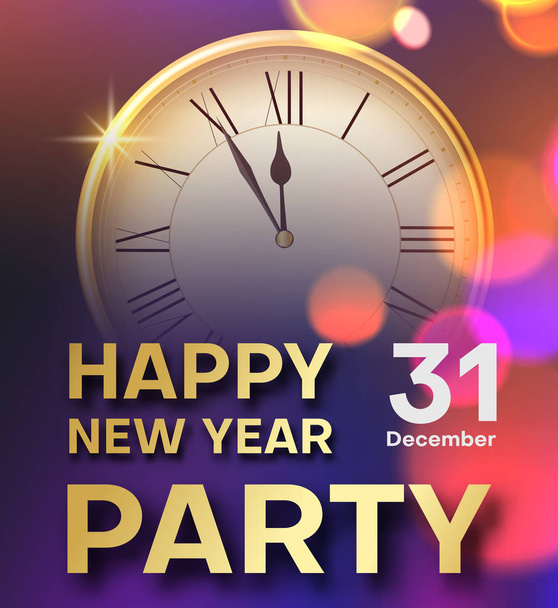 Цветной плакат с поздравлением с Новым годом или приглашение с часами
. - Вектор,изображение