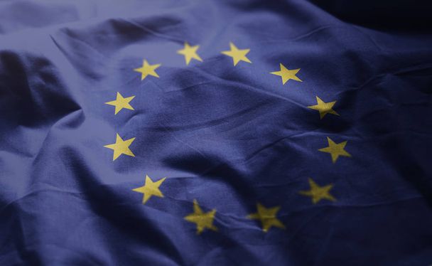 Europese vlag verkreukelde close-up  - Foto, afbeelding