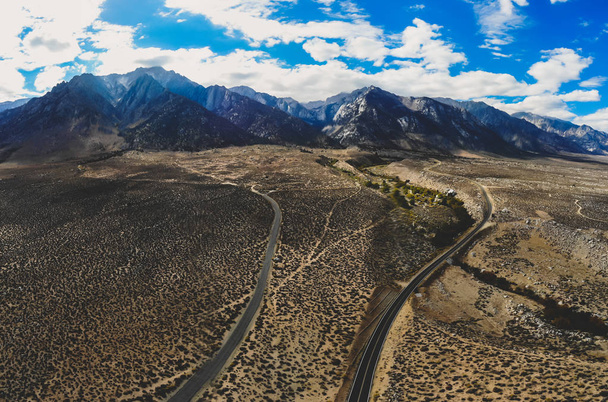 View of Lone Pine Peak, east side of the Sierra Nevada range, the town of Lone Pine, California, Inyo County, United States of America, John Muir Wilderness, Inyo National Forest, shot from dron - Fotó, kép