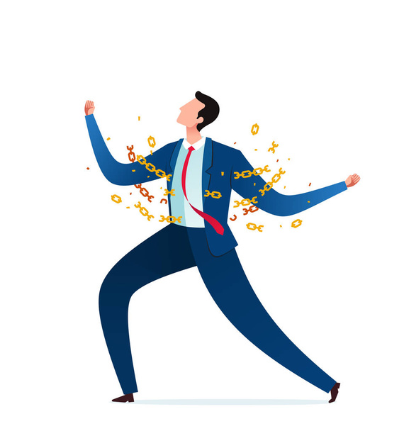 young businessman free from his chain - Vector, Image